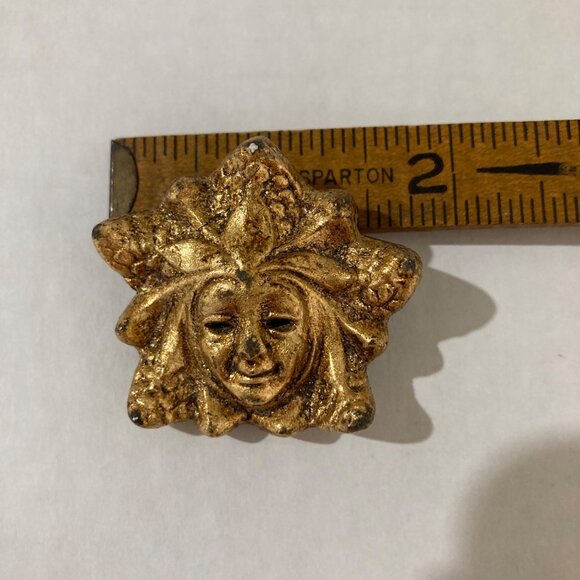 Signed Gold Gilt Greenman Brooch Made In Italy - Picture 4 of 4